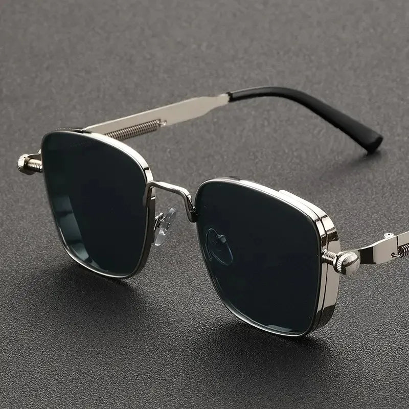 Men Driving Sunglasses Vintage Steampunk Square Sunglasses Metal Frame