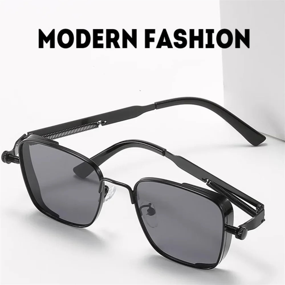 Men Driving Sunglasses Vintage Steampunk Square Sunglasses Metal Frame
