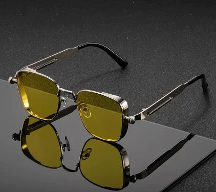 Men Driving Sunglasses Vintage Steampunk Square Sunglasses Metal Frame